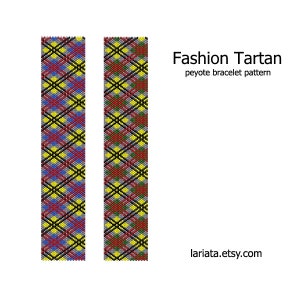 Moderiktig tartan - jämnt antal peyotesömmar manschettarmband pärlmönster DIREKT NEDLADDNING peyoterade fröpärlmönster buffelginghampläd