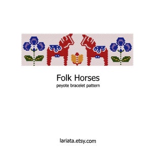 Folk Horses - even count peyote stitch cuff bracelet beading pattern INSTANT DOWNLOAD peyoted beaded seed bead pattern native floral horse
