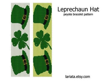 Leprechaun Hat - even count peyote stitch cuff bracelet beading pattern INSTANT DOWNLOAD peyoted seed bead pattern four leaf clover flower