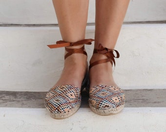 Espadrilles Sandals. Lace up Espadrilles in Orange. Boho Women's Sandals. Hippie Greek Sandals. Gift for Women. Alpargatas. Handmade Shoes