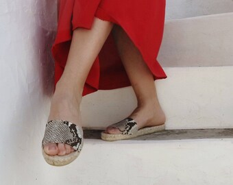 ESPADRILLES SANDAL in Snake Espadrilles Sandals, Open Toe Shoes, Flat Summer Shoes for Women