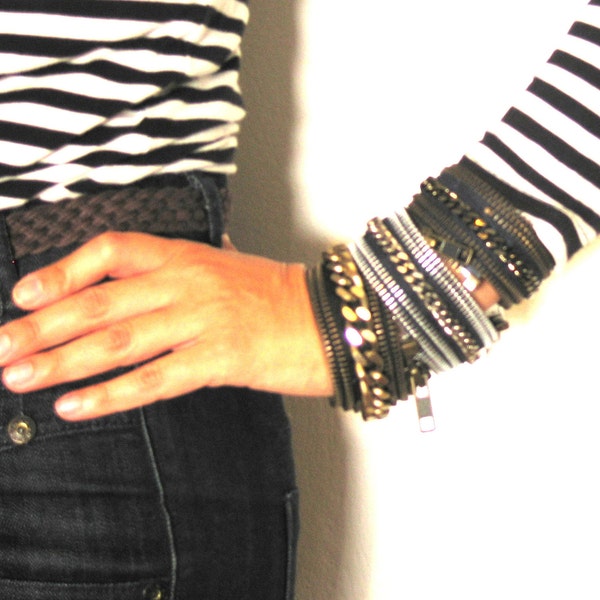 Rock chic zipper bracelet in black