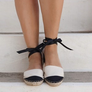 ESPADRILLES SANDALS. Lace up Espadrilles in Cream and Black. Summer ...