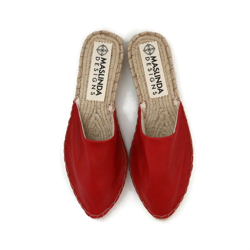 Leather Espadrille Mules in Cherry Red. Summer Shoes. Slip on Etsy