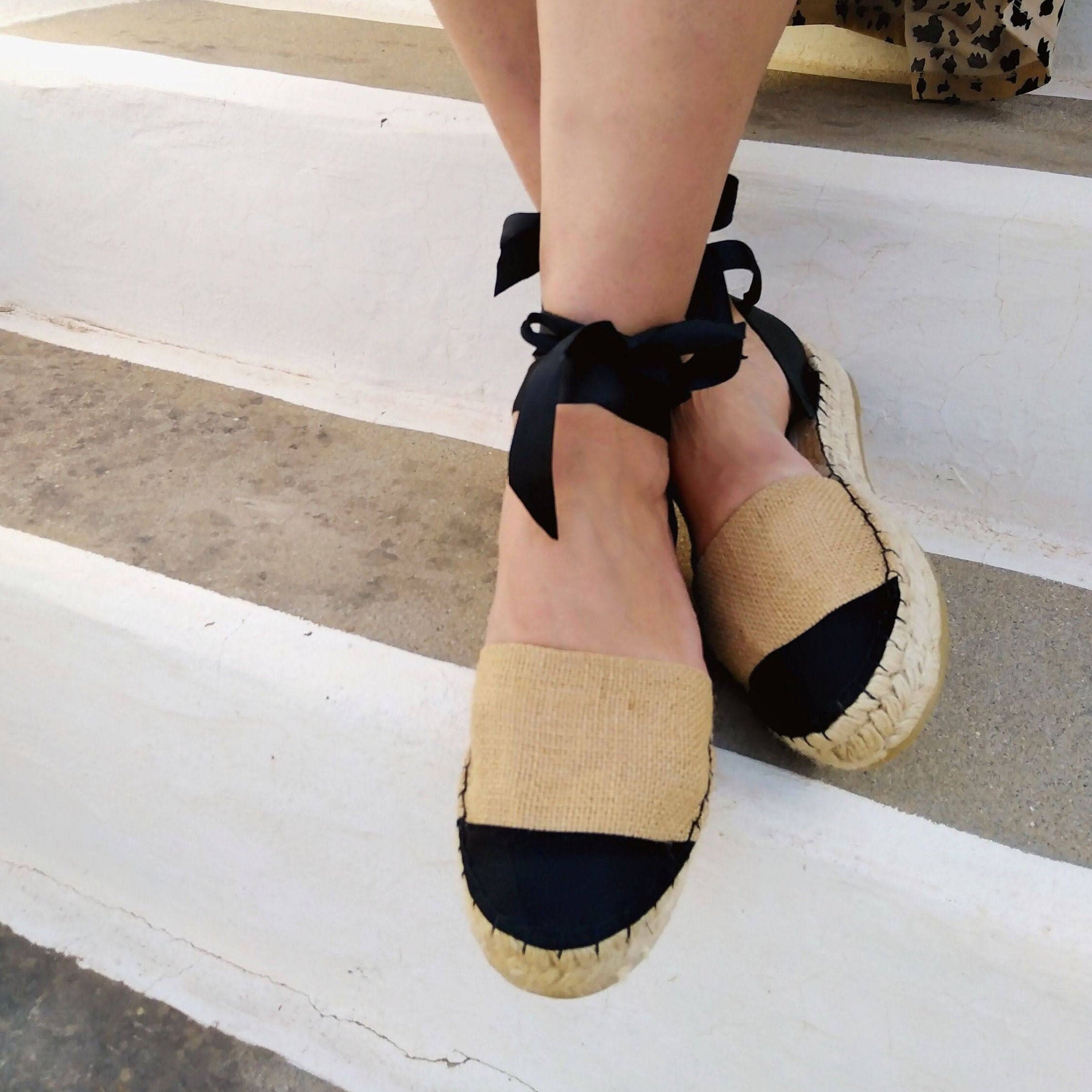 Chanel Lambskin Black and Tan Leather Espadrilles  Elizabeth  Nichole