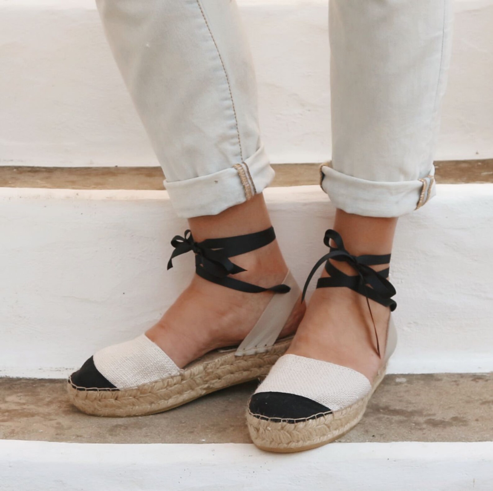 ESPADRILLES SANDALS. Lace up Espadrilles in Cream and Black. Etsy