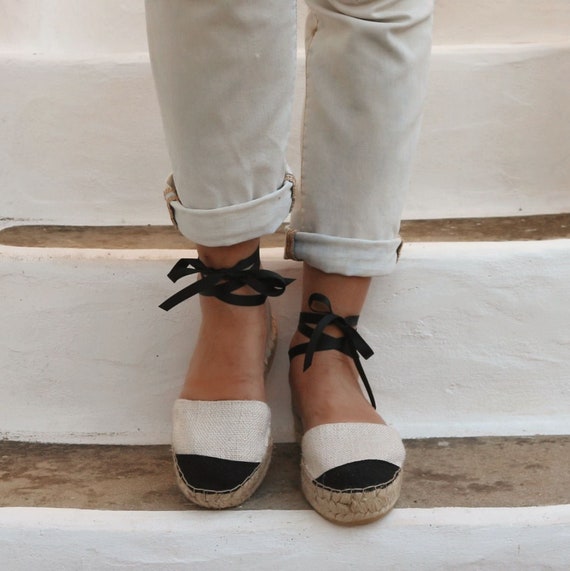 cream lace up espadrilles