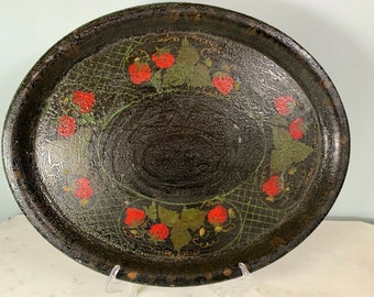 Hand Painted and in Excellent Condition Cottage Chic or Primitive Modern Craft Mid Century Adirondack Metal Painting Enameled Toleware Hand Painted and in Excellent Condition Cottage Chic or Primitive Modern Craft Mid Century Adirondack Metal Painting Enameled Toleware