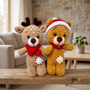 Christmas Crochet Pattern Bundle PDF, Teddy Bear & Reindeer Amigurumi Pattern, Holiday Plush Toy, Winter Crochet