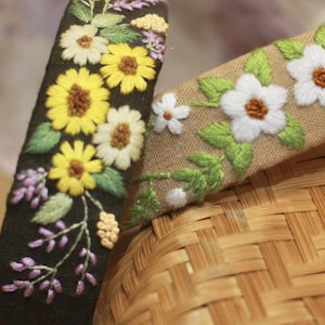 Besticktes Leinen Stirnband, Stickerei Blumen Stirnband, Haarschmuck für Frau, handgefertigtes Stirnband, Muttertagsgeschenk für Mama