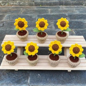 Handmade Crochet Sunflower Pot: Farmhouse Desktop Decor