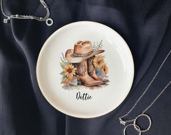 Personalized Cowgirl Ceramic Jewelry Dish, Horse Lover Gift