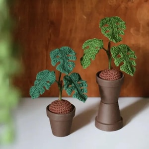 Monstera Mini Bukiet, Szydełkowany Zielony Koszyk Liści, Monstera W Doniczce, Szydełkowany Kwiat na Dekorację Biurka, Prezent Dla Współpracownika na Dekorację Biura