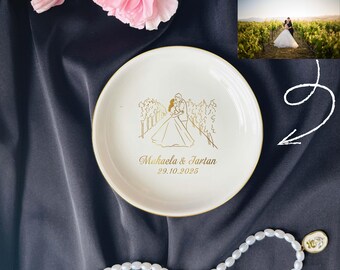 Personalized Couple Photo Ring Dish, Ceramic Jewelry Tray, Wedding Gift