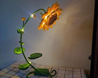 Crochet Sunflower Led Lamp, Sunflower Night Light, Crochet Sunflower Plant, Sunflower in Pot, Sunflower Potted Plant, Knitted Flower Lamp