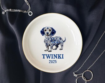 Personalized Chinoiserie Pet Jewelry Dish, Dog Breeds Toile De Jouy , Ring Holder Gift for Pet Lover, Dog Mom Trinket Dish, Dog Ring Dish