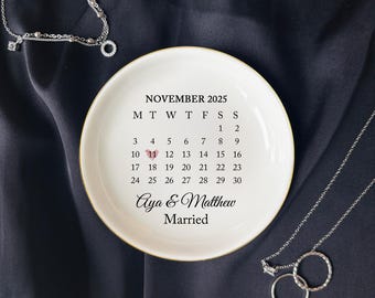Personalized Ceramic Wedding Ring Dish, Engagement Gift