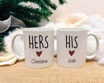 Personalisierte His and Hers Kaffeetasse, Hochzeitsgeschenk für Paare, Paarbecher, His and Hers Cup, passende Tassen, Set 2 Tassen