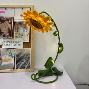Crochet Sunflower LED Lamp: Handmade Knitted Flower Night Light