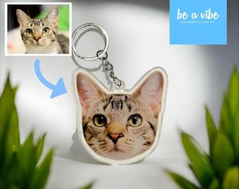 Custom Dog and Cat Keychain/Keyring, Cat Portrait Keychain, Cat Loss Gift, Cat photo Keychain, Cat Memorial Gift, Fast Delivery