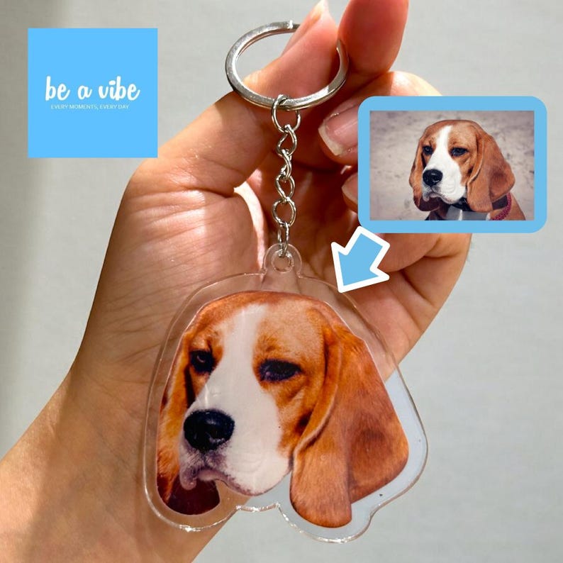 Transform you pet's photo to a personalised keychain with their face and speedy delivery, best for personalised and custom made gift