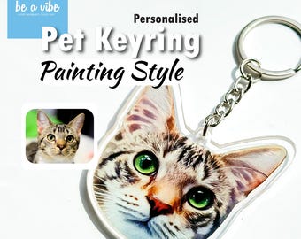 Custom Personalised Cat Portrait Painting Style Keyring, Cat Painting, Cat Lover Gift, Cat/Dog Portrait, Pet Portrait gift, Pet loss gift