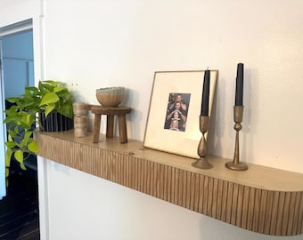 Rounded Fluted Wooden Mantel | Custom Floating Mantel Shelf| Fluted Fireplace Mantel