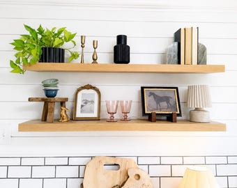 Solid White Oak Floating Shelf | Custom Length & Depth | squared corners