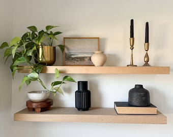Solid Rustic White Oak Floating Shelf | Custom Length & Depth | Modern Wall Shelf
