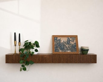 Squared Fluted Wooden Mantel | Custom Floating Mantel Shelf| Fluted Fireplace Mantel