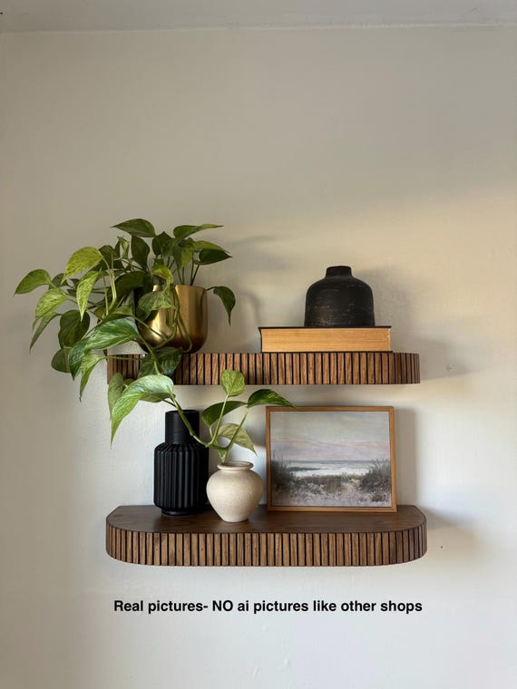 Custom Wood Rounded Fluted Floating Shelf