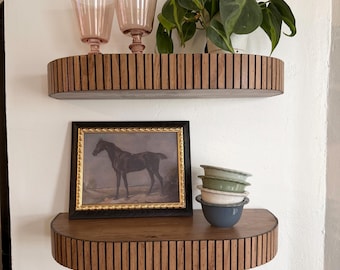 Solid Wood Rounded Fluted Floating Shelf | Handmade Real Wood Shelf