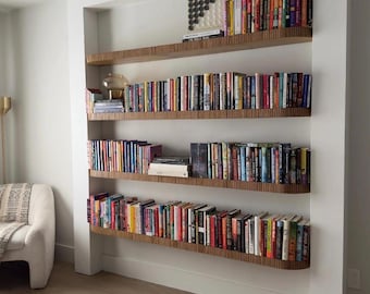 Custom real Wood Rounded Fluted Floating Shelf