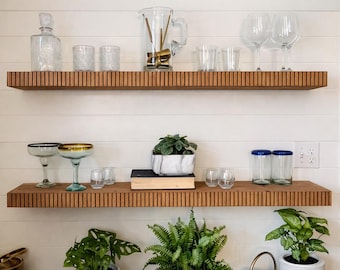 Squared Fluted Floating Shelf, Solid Wood Floating Shelf, Oak/pine Wall Shelf, Modern Floating Shelves, Kitchen Bathroom Shelf