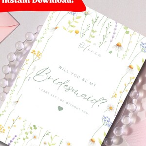 Modèle de proposition de demoiselle d'honneur modifiable • Invitation florale « Serez-vous ma demoiselle d'honneur » • Téléchargement instantané • Carte de mariage personnalisée