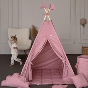 Kinderzelt Rosa Tipi-Zelt Geburtstagsgeschenk Montessori-Zelt Kinderspielhaus Kind Sitzkissen Tipi Spielen Kleinkind Nettes Geschenk für Kinder im Freien