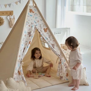 Kids Tent Adorable Animal Print Children Teepee Tents Toddler Toy Birthday Gift Cute Cotton Teepee for Children Playroom Kids Playhouse