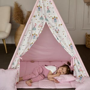 Tents Wigwams for Girls with Window Childs Soft Play Area Gift for Children Children&#39;s Play Mat Tent for Sleepover Baby Gift Princess Tent