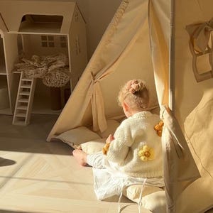 Сanvas Kids Tent Teepees for Kids Thick Mat Toddler Playhouse First Birthday Gift for Baby Pastel Compact Outdoor Cozy Reading Nook Teepee