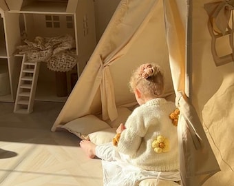 Сanvas Kids Tent Teepees for Kids Thick Mat Toddler Playhouse First Birthday Gift for Baby Pastel Compact Outdoor Cozy Reading Nook Teepee