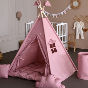 Baby Girl Gift Pink Kids Tent Thick Mat Cotton Teepee Tent for Kids Lovely Birthday Gift for Children Kid Teepee Play Tent Child Seating Pad