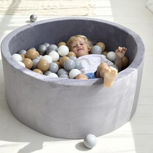 Velvet Kids Ball Pit with 185 Balls: Gray Toddler Play Pool