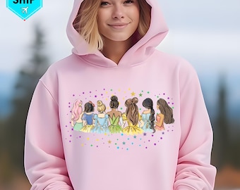 Disney Princess Trip Hoodie, Watercolor Princess Vacation Pullover, Disneyworld Princess Group Tour Jumper, Disney Friends Princess Gift