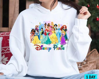 Custom Disney All Princess Characters Hoodie, Magic Kingdom Vacation Jumper, Disney Family Trip 2025 Pullover, Disneyworld Princess Gift
