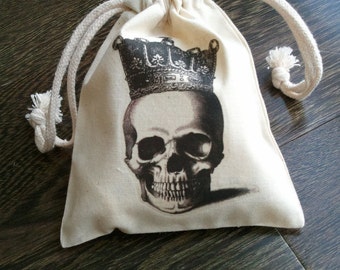 candy pouch favor bag gift bag 10 3x5 party bag 4x6 or 5x7 Halloween Skeleton Black Crow muslin cotton drawstring bags pouches