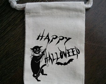 candy pouch favor bag gift bag 10 3x5 party bag 4x6 or 5x7 Halloween Skeleton Black Crow muslin cotton drawstring bags pouches