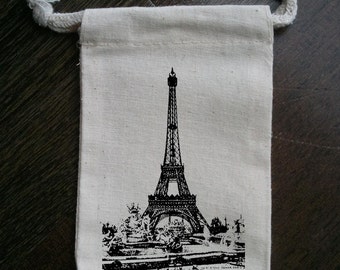 Paris Eiffel Tower French Muslin Party Favor Bag or Gift Bag