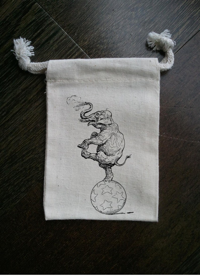 Circus Elephant on Ball Muslin Party Favor Bag image 1