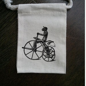 Monkey on Bicycle Carnival Circus Muslin Party Favor Bag