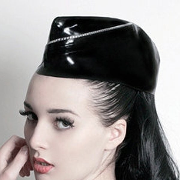 Latex Army Side Cap Hat in black with Zipper detail